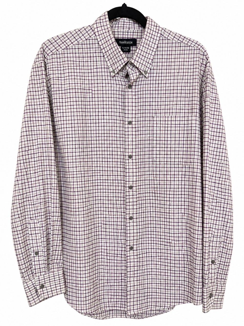 Van Heusen Men’s XL 17-17.5 Purple Gray Plaid Button Down Shirt